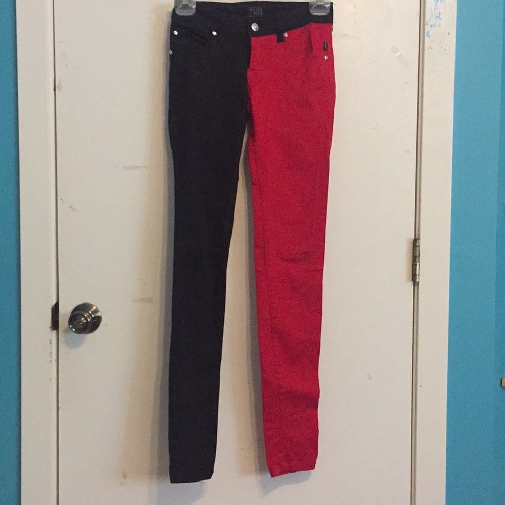 Red and Black Split Leg Skinny Jeans
